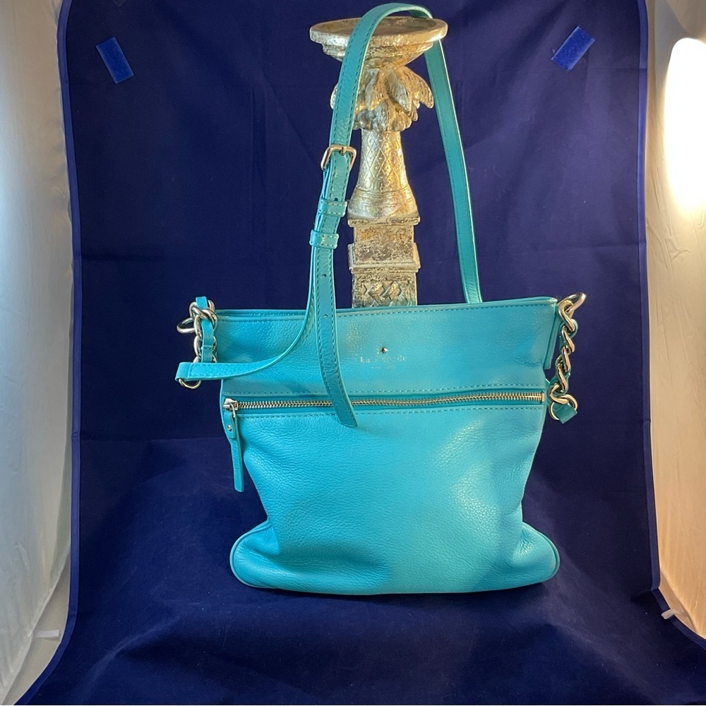 Kate Spade Butter Soft Turquoise Pebble Leather Crossbody Bag Silver Accents - Picture 2 of 14